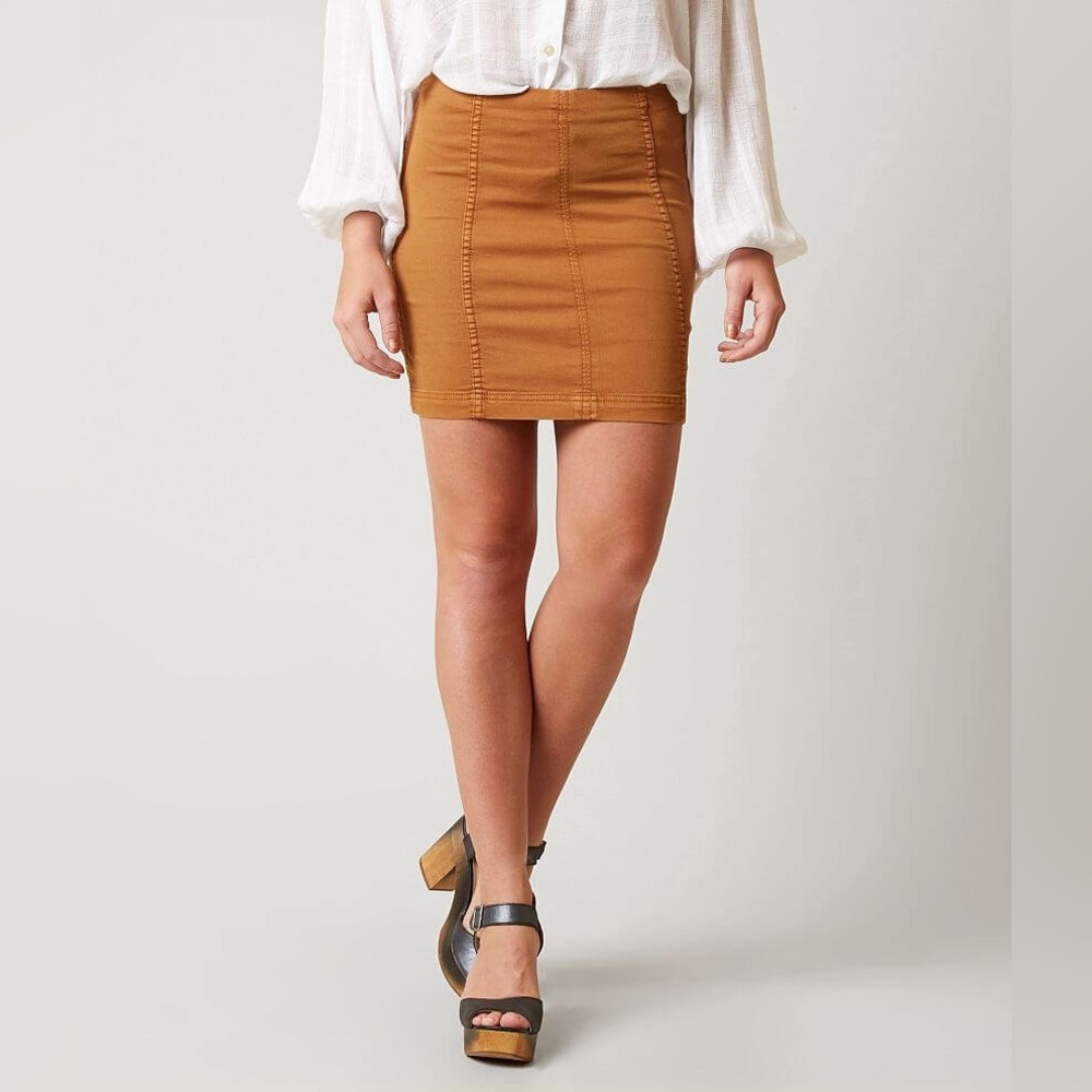 Free People Modern Femme Denim Skirt Mustard Yellow